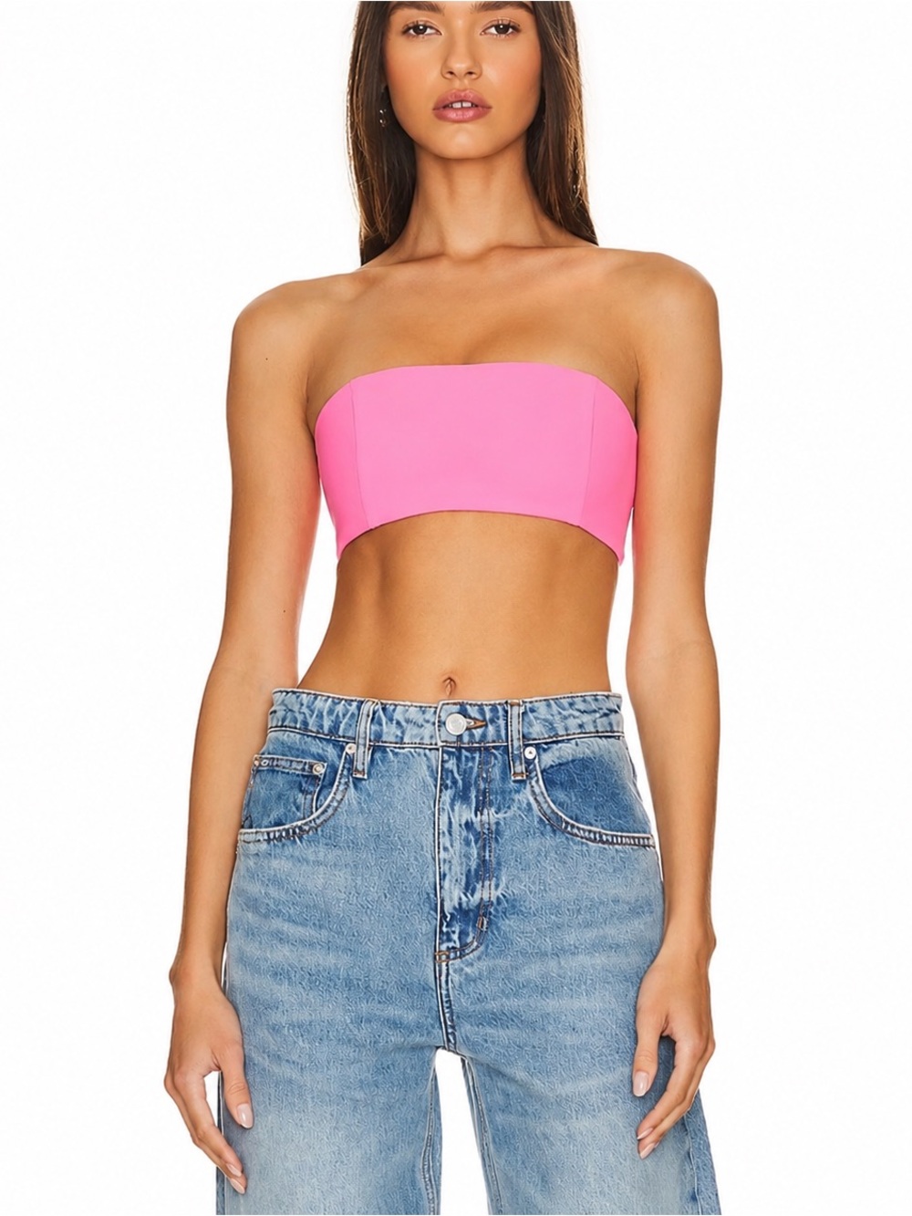 Retrofête Taylor Bandeau Bra Top Pink Size XS/S Strapless Stretch Crop Top Rare